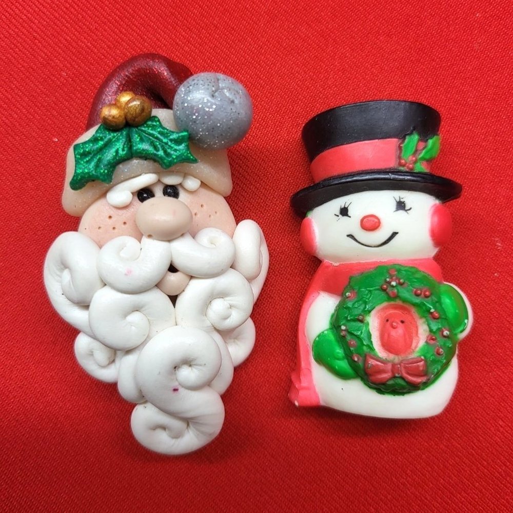 Christmas Pins Brooches Santa & Frosty the Snowman Set of 2